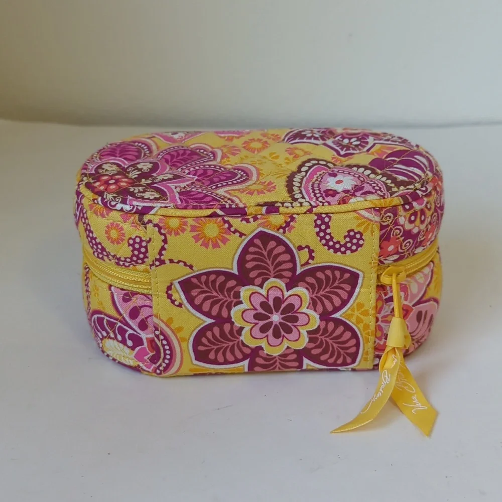 Vera Bradley Yellow & Pink Paisley Oval Jewelry Case Organizer Case Box